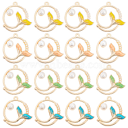 Olycraft 16Pcs 4 Colors Alloy Enamel Pendants, Jewelry Accessory, Light Gold, Ring with Tail Shape, Mixed Color, 30.5x29x7.5mm, Hole: 1.8mm, 4pcs/color(ENAM-OC0001-03)