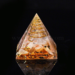 Orgonite Pyramid Resin Display Decorations, with Brass Findings, Gold Foil and Natural Sunstone Chips Inside, for Home Office Desk, 30mm(G-PW0005-05L)