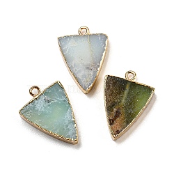 Natural Chrysoprase Pendants, Rack Plating Golden Plated Brass Triangle Charms, 23~24x17x4~4.5mm, Hole: 1.8mm(G-M431-11G-A)