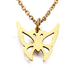 201 Stainless Steel Pendant Necklaces, with Cable Chains and Lobster Claw Clasps, Butterfly, Golden, 15.55 inch(39.5cm), 1.5mm(NJEW-S105-JN514-40-2)