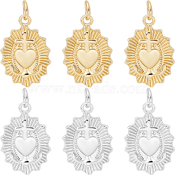 8Pcs 2 Colors Brass Pendants, with Jump Ring, Cadmium Free & Lead Free, Sacred Heart with Cross, Platinum & Real 18K Gold Plated, 19x12.5x2.5mm, Hole: 3mm, 4pcs/color(KK-BBC0013-01)