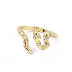 Clear Cubic Zirconia Snake Open Cuff Ring, Brass Jewelry for Women, Lead Free & Cadmium Free, Real 18K Gold Plated, US Size 6(16.5mm)(RJEW-K240-08G-02)