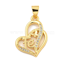 Rack Plating Brass Micro Pave Clear Cubic Zirconia Pendants, Long-Lasting Plated, Cadmium Free & Lead Free, Heart, 20.5x15x2.5mm, Hole: 5x3.5mm(KK-B091-49G-02)