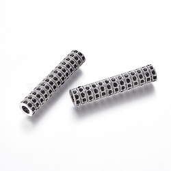Brass Micro Pave Cubic Zirconia Beads, Tube Beads, Black, Real Platinum Plated, 29.5x6mm, Hole: 2.5mm(ZIRC-L088-10A-P)