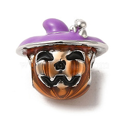 Halloween Brass Enamel European Beads, Large Hole Beads, Pumpkin, Platinum, 13.5x12mm, Hole: 4mm(X1-KK-A203-04B-P)