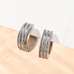 Sand Flash 304 Stainless Steel Hoop Earrings for Women, Round, Stainless Steel Color, 13x4mm(EJEW-M001-22P)