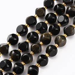 Natural Black Obsidian Beads Strands, with Seed Beads, Six Sided Celestial Dice, Faceted, 8~8.5x8~8.5mm, Hole: 1mm, about 40pcs/strand, 15.75 inch(40cm)(G-A030-B26-8mm)