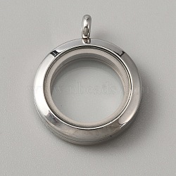 304 Stainless Steel Locket Pendants, Double Sides with Glass, DIY Accessories for Jewelry Pendant Making, Flat Round Charm, Stainless Steel Color, 30.5x25x6.5mm, Hole: 4mm, Inner Diameter: 18mm(STAS-WH0027-49B)