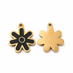 Ion Plating(IP) 304 Stainless Steel Charms, with Enamel, Flower, Black, 14x12x1mm, Hole: 1.2mm(STAS-F291-07G-01)