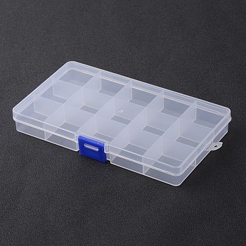 Stationary 15 Compartments Rectangle Plastic Bead Storage Containers, White, 17.4x10x2.15cm