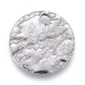 304 Stainless Steel Charms, Textured, Laser Cut, Flat Round, Stainless Steel Color, 10x1mm, Hole: 1.4mm
