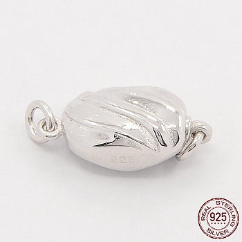 Jewelry Necklace Clasps Rhodium Plated 925 Sterling Silver Box Clasps, Oval, Platinum, 16x7x5mm, Hole: 2mm