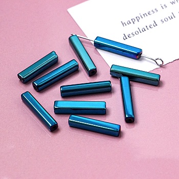 Electroplate Glass Beads, Faceted, Rectangle, Cadet Blue, 19.5~20x4x4mm, Hole: 1mm
