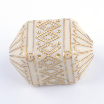 Plating Acrylic Beads, Golden Metal Enlaced, Beige, 26.5x16x16mm, Hole: 3mm, about 102pcs/500g