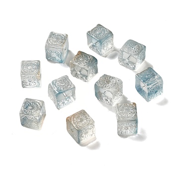 Transparent Glass Beads, Gradient Color, Square, Light Blue, 10x11x11mm, Hole: 1.5mm
