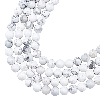 Natural Howlite Beads Strands, Round, White, 8mm, Hole: 1mm, about 24pcs/strand, 7.6 inch(19.3cm), 4strands/box