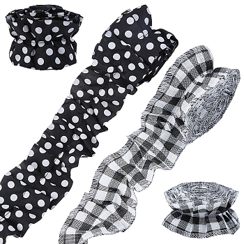 6 Rolls 2 Styles Polyester Wrinkle Ribbons, Webbing Strap for Clothes Accessories, Mixed Shapes, 2-1/4 inch(58mm)