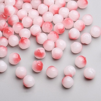 Handmade Lampwork Half Drilled Beads, Peach, Red, 12x13mm, Half Hole: 1.2mm