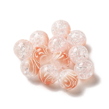 Duotone Spray Painted Crackle Acrylic Beads, Round, Coral, 10mm, Hole: 1.8mm, about 850pcs/500g