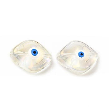 Transparent Glass Beads, with Enamel, Horse Eye with Evil Eye Pattern, White, 20x16x9.5mm, Hole: 1.4mm
