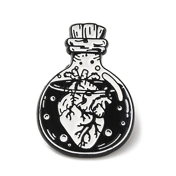 Punk Style Enamel Pin, Black Zinc Alloy Brooch for Backpack Clothes, Heart & Bottle, 30x21x1.5mm