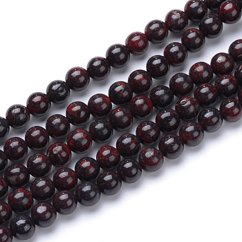 Natural Bloodstone Beads Strands, Heliotrope Stone Beads, Round, 4~4.5mm, Hole: 0.5mm, about 86pcs/strand, 15.3 inch