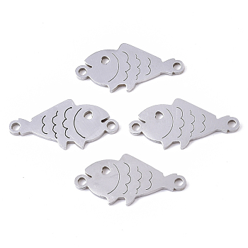201 Stainless Steel Links connectors, Laser Cut, Fish, Stainless Steel Color, 9.5x19.5x1mm, Hole: 1.4mm