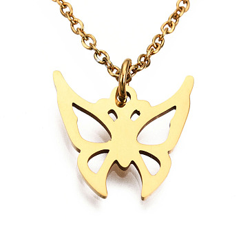 201 Stainless Steel Pendant Necklaces, with Cable Chains and Lobster Claw Clasps, Butterfly, Golden, 15.55 inch(39.5cm), 1.5mm