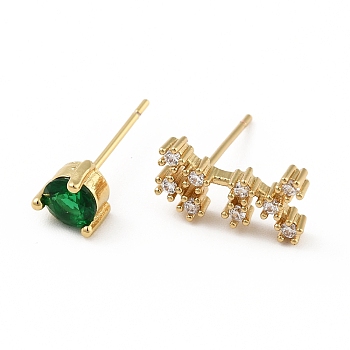 Cubic Zirconia Constellation Asymmetrical Earrings, Real 18K Gold Plated Brass Stud Earrings, Cadmium Free & Lead Free, Scorpio, 7x13.5mm, 6x6mm, Pin: 0.7mm