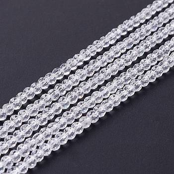 Transparent Glass Beads Strands, Faceted, Round, White, 3mm, Hole: 0.8mm, about 126pcs/strand, 35cm