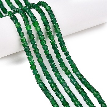 Dyed Natural White Jade Beads Strands, Faceted Table Cut Cube, Green, 3~3.5x3.5~4x3~3.5mm, Hole: 0.8mm, about 92~111pcs/strand, 12.24~14.92''(31.1~37.3cm)