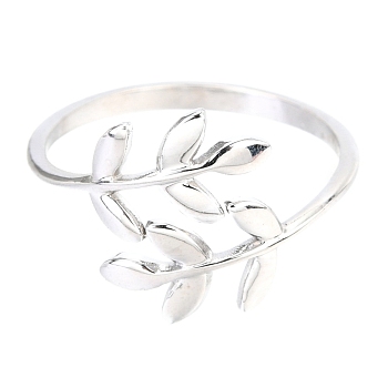 304 Stainless Steel Leaf Cuff Rings, Open Rings, Stainless Steel Color, US Size 8, Inner Diameter: 18mm