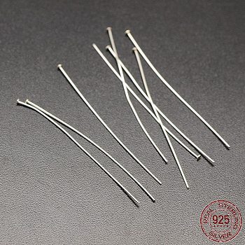925 Sterling Silver Flat Head Pins, Silver, 19x0.5mm, Head: 1.5mm