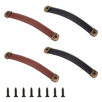 4 Sets 2 Colors PU Leather Drawer Handles, Door Pull Handles, Cabinet Pull Strap, with Alloy Buckles & Screws, Mixed Color, 180x21.5x4mm, 2 sets/color