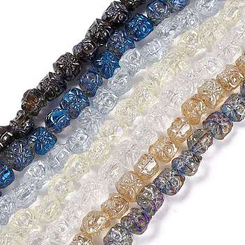 Transparent Electroplate Glass Beads, Mixed Style, Dancing Lion, Mixed Color, 11.5~12x11.5x9.5mm, Hole: 1.2mm