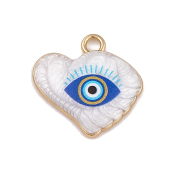 Alloy Enamel Pendants, Golden, Heart with Evil Eye Charm, Blue, 18x18x3mm, Hole: 2mm