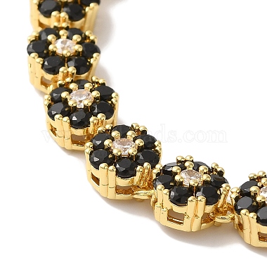 Rack Plating Brass Pave Cubic Zirconia Flower Link Chain Bracelets for Women(BJEW-A018-03G-04)-2