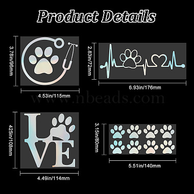 8 Sheets 4 Style Waterproof Heart & Bear Paw Pattern PET Car Decals Stickers(STIC-GF0001-03A)-2