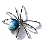 Natural Picasso Jasper Display Decoration, with Metal Spider Shape Holder, for Home Desktop Decoration, 48x55mm(PW-WG99402-11)
