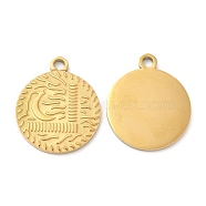 Ion Plating(IP) 316L Surgical Stainless Steel Pendants, Flat Round Charm, Real 18K Gold Plated, 17.5x15x1mm, Hole: 2mm(STAS-D078-09G)