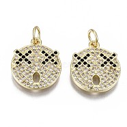 Brass Micro Pave Clear Cubic Zirconia Pendants, with Jump Ring, Cadmium Free & Nickel Free & Lead Free, Flat Round, Real 16K Gold Plated, 16x13.5x2mm, Jump ring: 5x0.6mm, Inner Diameter: 3mm(KK-S061-65G-NR)