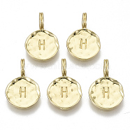 Alloy Pendants, Cadmium Free & Nickel Free & Lead Free, Flat Round with Letter, Real 18K Gold Plated, Letter.H, 17x11.5x1.5mm, Hole: 2.5mm(X-PALLOY-N157-004H-NR)