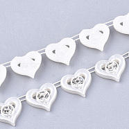 ABS Plastic Imitation Pearl Beaded Trim Garland Strand, Great for Door Curtain, Wedding Decoration DIY Material, with Rhinestone, Heart, Creamy White, 13x4.5mm; 10yards/roll(AJEW-S073-37)