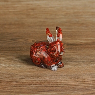 Resin Rabbit Display Decoration, with Natural Red Jasper Chips inside Statues for Home Office Decorations, 70x50x70mm(PW-WG86620-13)