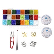DIY Stretch Jewelry Sets Kits, include Glass Seed Beads, Stainless Steel Needles & Scissors & Beading Tweezers & Lobster Claw Clasps, Alloy Spacer Beads, Mixed Color, Seed Beads: 2mm, Hole: 1mm, about 32000pcs/box(DIY-SZ0001-27)