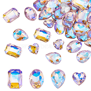 64Pcs 4 Style Pointed Back Glass Rhinestone Cabochons, Back Plated, Faceted, AB Color Plated, Teardrop & Oval & Rectangle Octagon & Heart, Pearl Pink, 12.2~18x11.8~13x5~5.5mm, 16pcs/style(RGLA-FG0001-08)