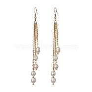 Natural Pearl Beads Dangle Earrings, 304 Stainless Steel Chains Tassel Earrings, Golden, 104mm(EJEW-JE05413-01)