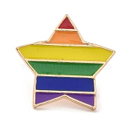 Pride Rainbow Theme Enamel Pins, Light Gold Alloy Badge for Backpack Clothes, Colorful, Star, 18.5x19.5x1.2mm(JEWB-G031-01P)
