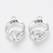 Alloy Cubic Zirconia Pendants, Ring, Platinum, 18x12x5.5mm, Hole: 1.5mm(X-ZIRC-Q017-044P)