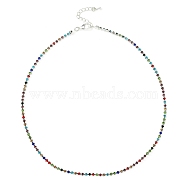 Colorful Rhinestone Tennis Necklace, Brass Link Chain Necklace, Platinum, 15.87 inch(40.3cm)(NJEW-JN04451)